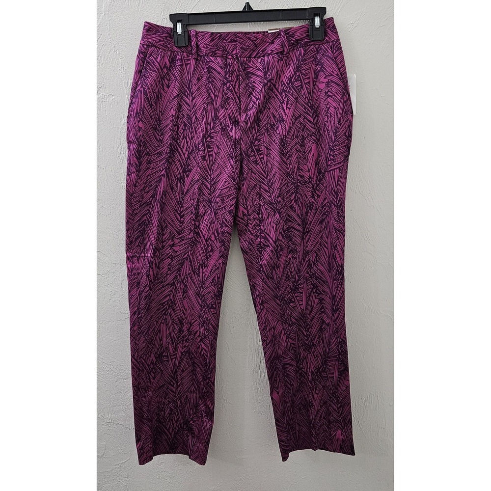 Coldwater Creek Magenta Pink Purple Fern Print Natural Fit Pant Ankle Leg Size 4